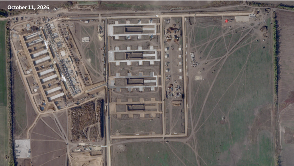 The construction of a large drone launch site near Millerovo, Rostov Region, Russia. (Image by PLANET LABS / Pleiades Neo)